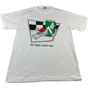VTG 80s 7 Up Soda T Shirt White size L  See Spot. Catch Rays RETRO